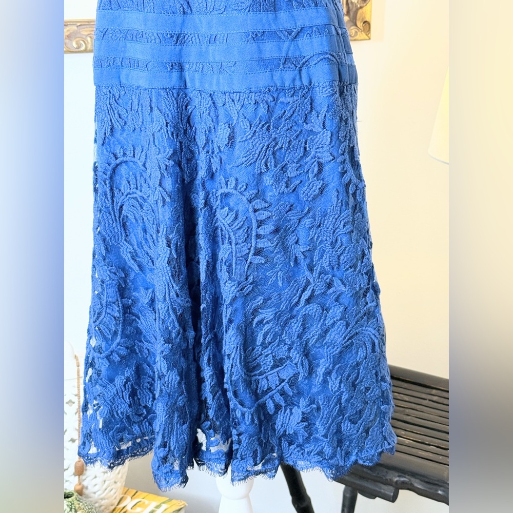 Adrianna Papell Blue Lace Fit & Flare Dress Size 8 Cocktail Party Wedding - Picture 6 of 16